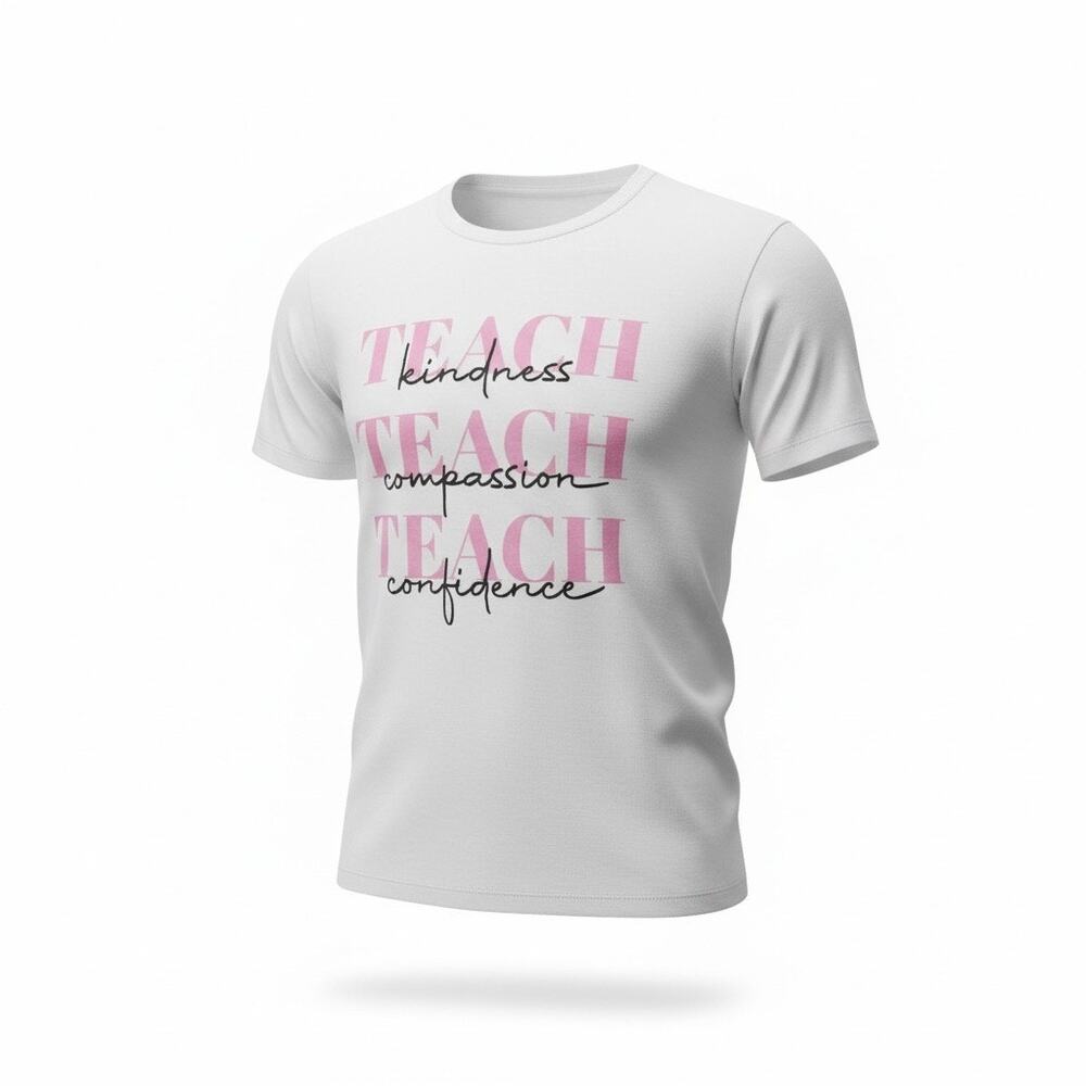 Flourish Teach Kindness Compassion Confidence T-Shirt Women’s Large White